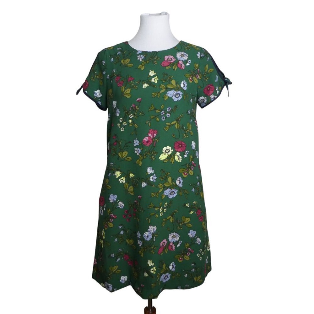Ann Taylor Green Floral Cold Shoulder Midi Shift Dress Womens 4